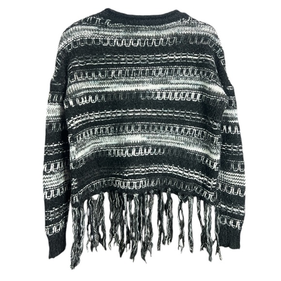 REITMANS Fuzzy Black Knit Sweater Oversize Small Cable Knit Pullover Tied Hem - Picture 2 of 9